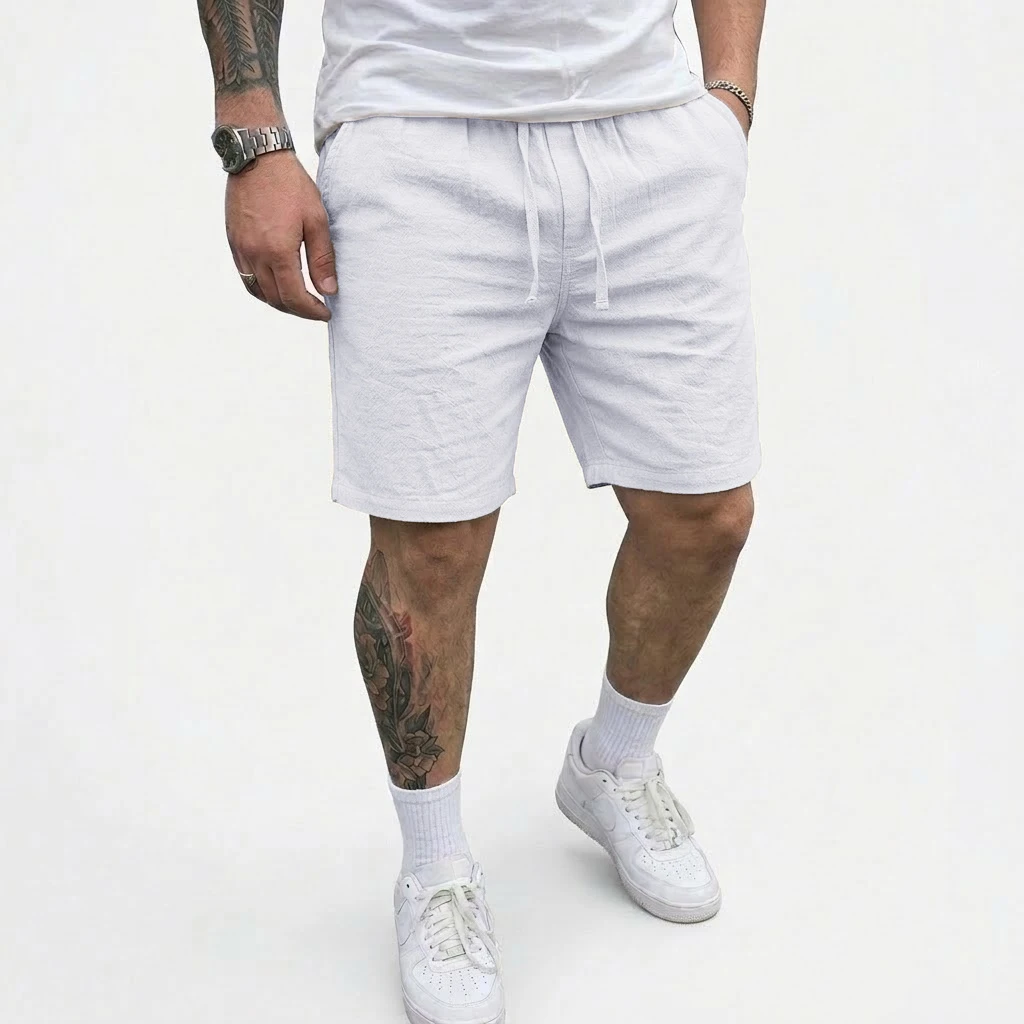Summer Men's Linen Shorts Elastic Waist Drawstring Casual Pants for Men Beach Hawaiian Lightweight Short Outdoor Baggy Pants