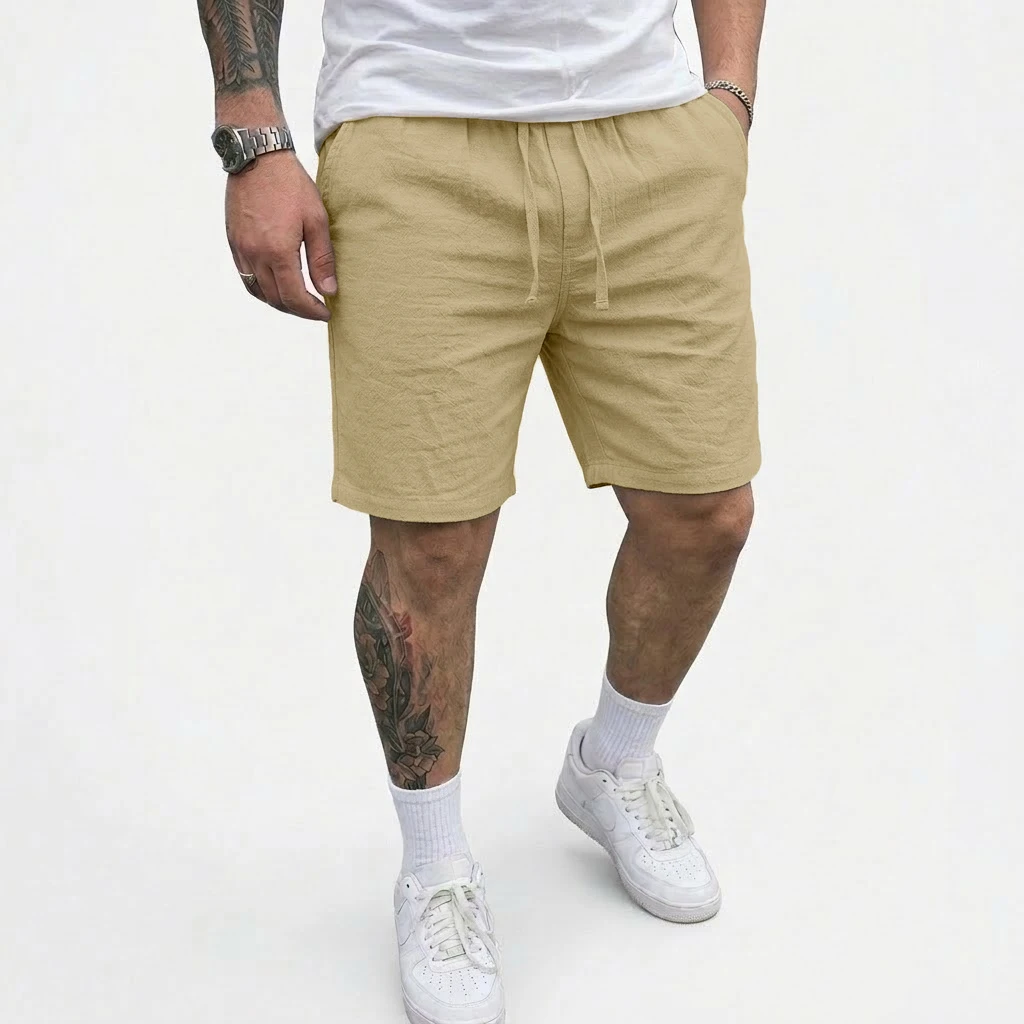 Summer Men's Linen Shorts Elastic Waist Drawstring Casual Pants for Men Beach Hawaiian Lightweight Short Outdoor Baggy Pants