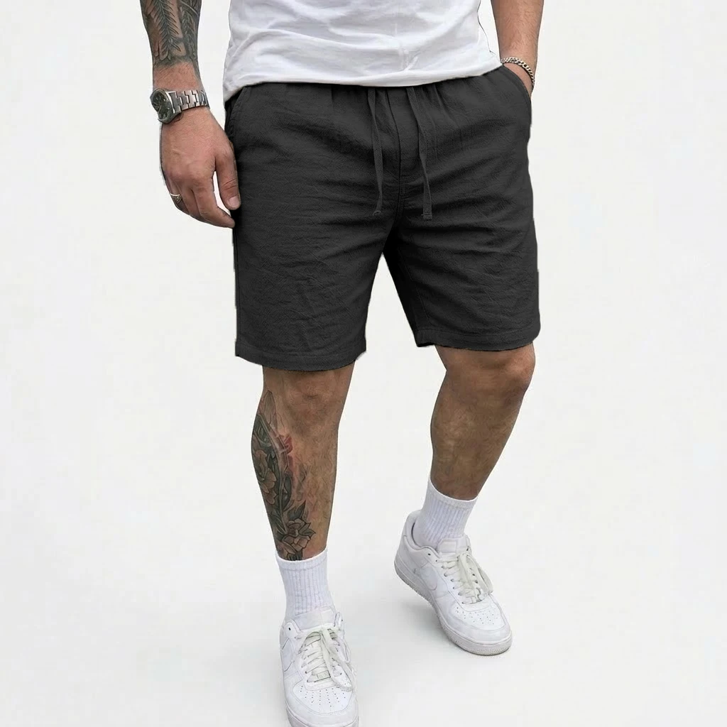 Summer Men's Linen Shorts Elastic Waist Drawstring Casual Pants for Men Beach Hawaiian Lightweight Short Outdoor Baggy Pants