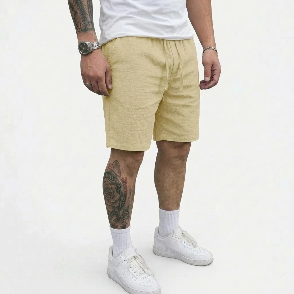 Summer Men's Linen Shorts Elastic Waist Drawstring Casual Pants for Men Beach Hawaiian Lightweight Short Outdoor Baggy Pants