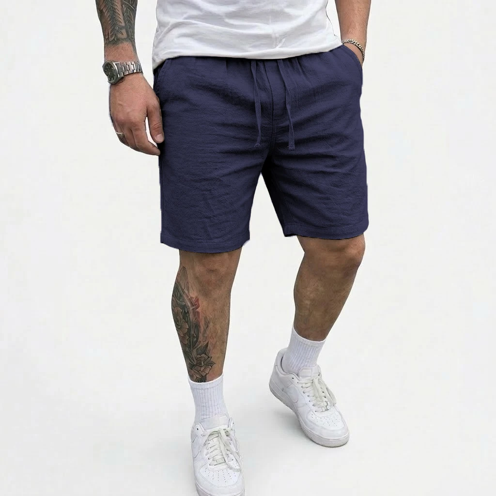 Summer Men's Linen Shorts Elastic Waist Drawstring Casual Pants for Men Beach Hawaiian Lightweight Short Outdoor Baggy Pants