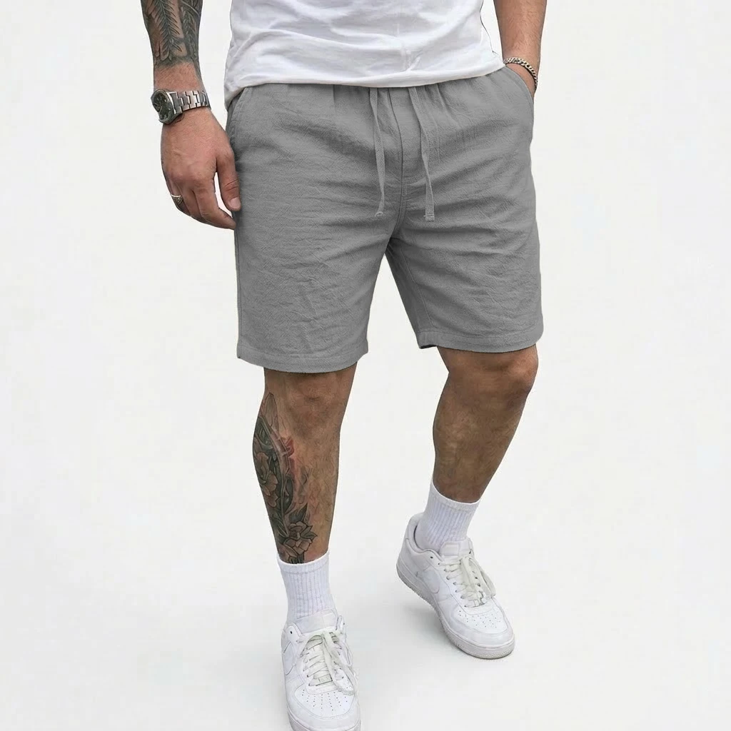 Summer Men's Linen Shorts Elastic Waist Drawstring Casual Pants for Men Beach Hawaiian Lightweight Short Outdoor Baggy Pants