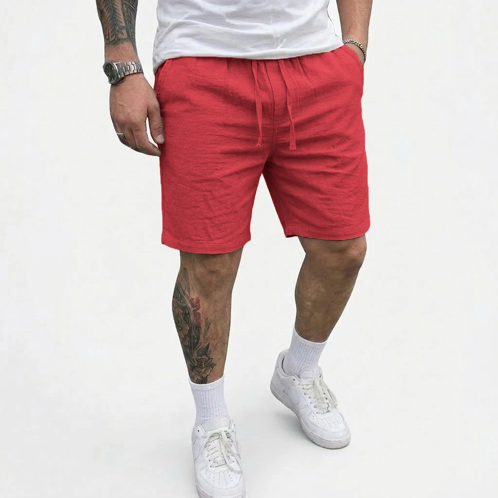 Summer Men's Linen Shorts Elastic Waist Drawstring Casual Pants for Men Beach Hawaiian Lightweight Short Outdoor Baggy Pants
