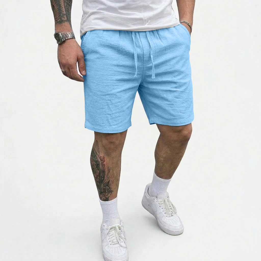 Summer Men's Linen Shorts Elastic Waist Drawstring Casual Pants for Men Beach Hawaiian Lightweight Short Outdoor Baggy Pants
