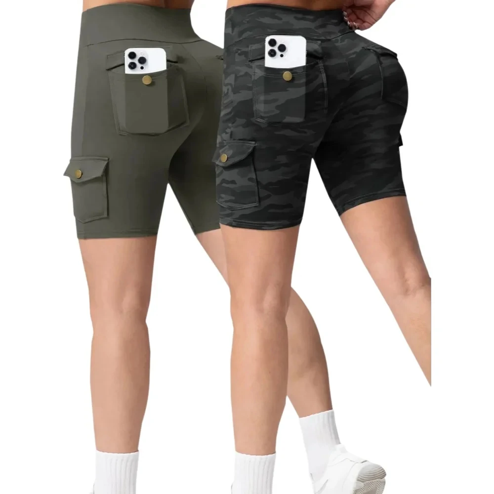 1/3PCS Summer Peach Butt Fitness Shorts Women's Exercise Cargo Air Dry Pocket Yoga Tight Five-Quarter Pants