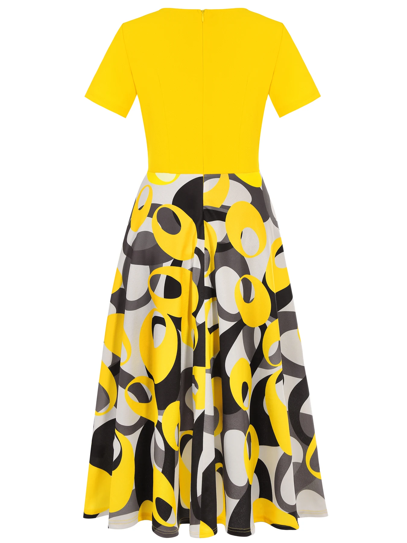Womens Summer Short Sleeve Floral Crew Neck Patchwork Elegant Yellow A-Line Casual Party Maxi Fit And Flare Swing Long Dress