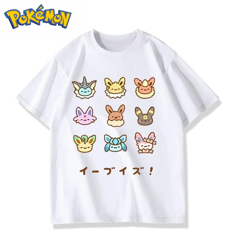 Pokémon Game Q Edition Eeveelution Printed T-Shirt Men's and Women's Summer New Y2K Harajuku Loose Casual Trend Short Sleeve Top