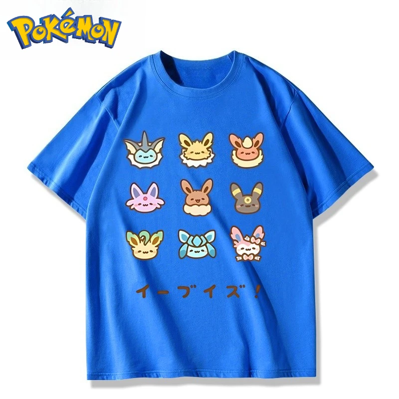 Pokémon Game Q Edition Eeveelution Printed T-Shirt Men's and Women's Summer New Y2K Harajuku Loose Casual Trend Short Sleeve Top