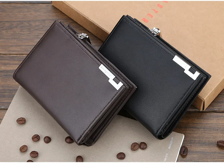 Baellerry Men's Slim Short Wallet with Card Clips Zipper Closure Multi-Card Slots PU Leather Large Capacity for Daily Use