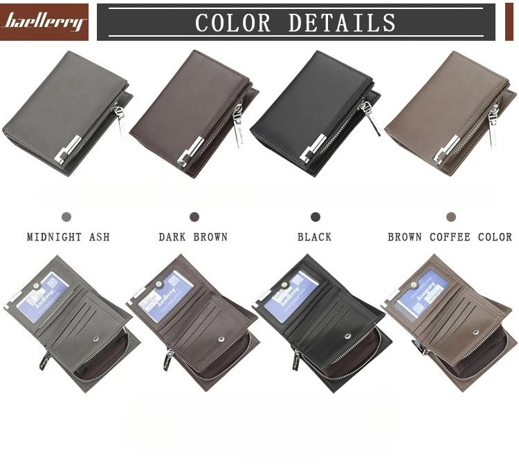 Baellerry Men's Slim Short Wallet with Card Clips Zipper Closure Multi-Card Slots PU Leather Large Capacity for Daily Use