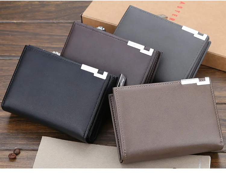 Baellerry Men's Slim Short Wallet with Card Clips Zipper Closure Multi-Card Slots PU Leather Large Capacity for Daily Use