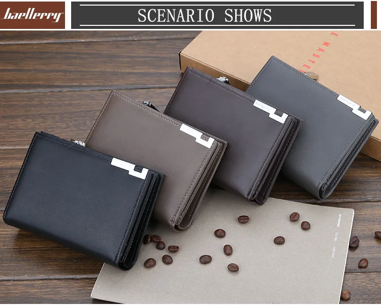 Baellerry Men's Slim Short Wallet with Card Clips Zipper Closure Multi-Card Slots PU Leather Large Capacity for Daily Use