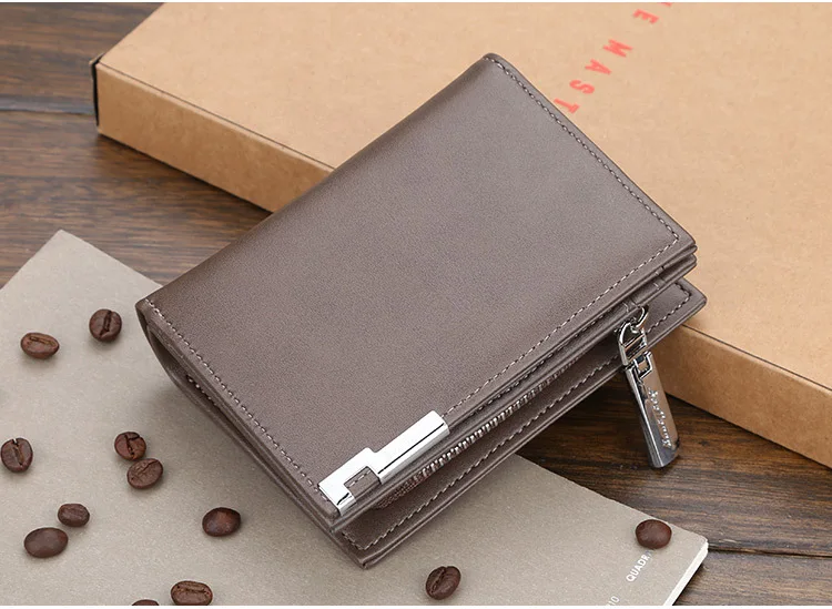 Baellerry Men's Slim Short Wallet with Card Clips Zipper Closure Multi-Card Slots PU Leather Large Capacity for Daily Use