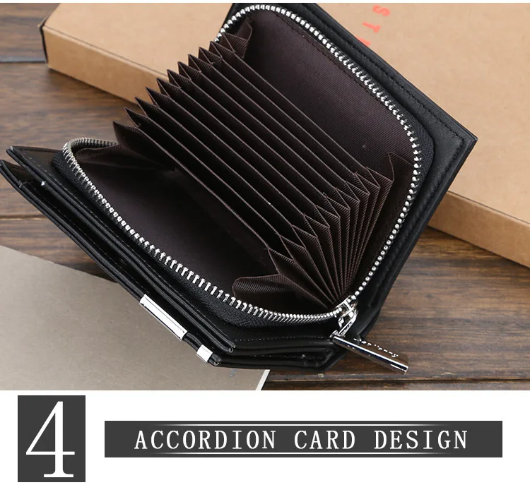Baellerry Men's Slim Short Wallet with Card Clips Zipper Closure Multi-Card Slots PU Leather Large Capacity for Daily Use