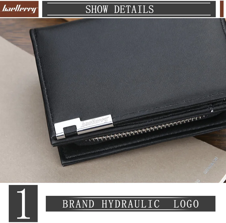 Baellerry Men's Slim Short Wallet with Card Clips Zipper Closure Multi-Card Slots PU Leather Large Capacity for Daily Use