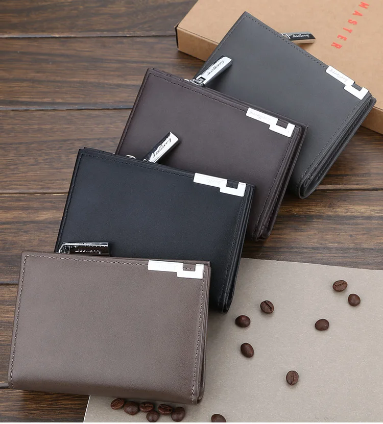 Baellerry Men's Slim Short Wallet with Card Clips Zipper Closure Multi-Card Slots PU Leather Large Capacity for Daily Use