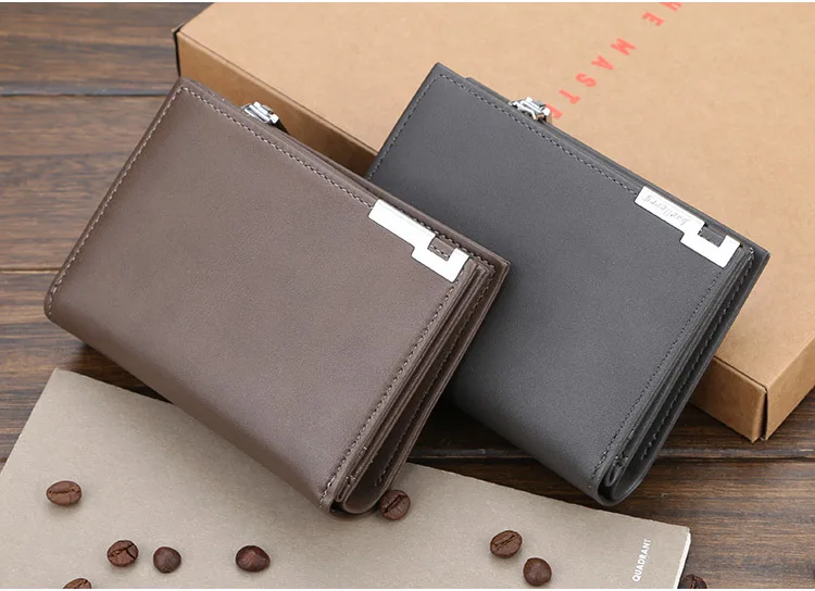 Baellerry Men's Slim Short Wallet with Card Clips Zipper Closure Multi-Card Slots PU Leather Large Capacity for Daily Use