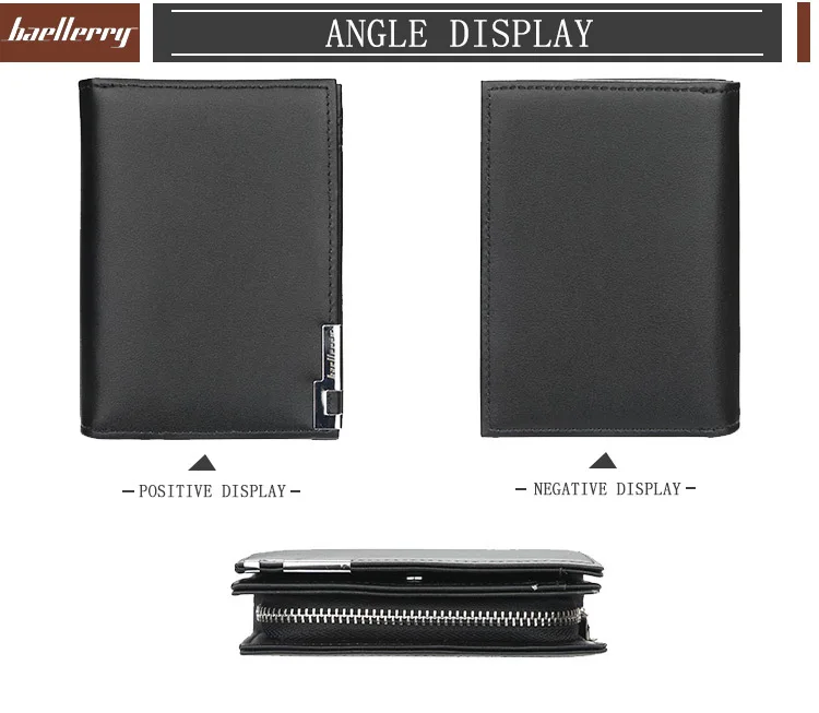 Baellerry Men's Slim Short Wallet with Card Clips Zipper Closure Multi-Card Slots PU Leather Large Capacity for Daily Use