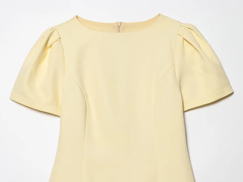 MUJER 2026 Pleated Short Dresses for Women Yellow Holiday Women's Dresses Elegant Party Dresses Woman Short Sleeve Formal Dress