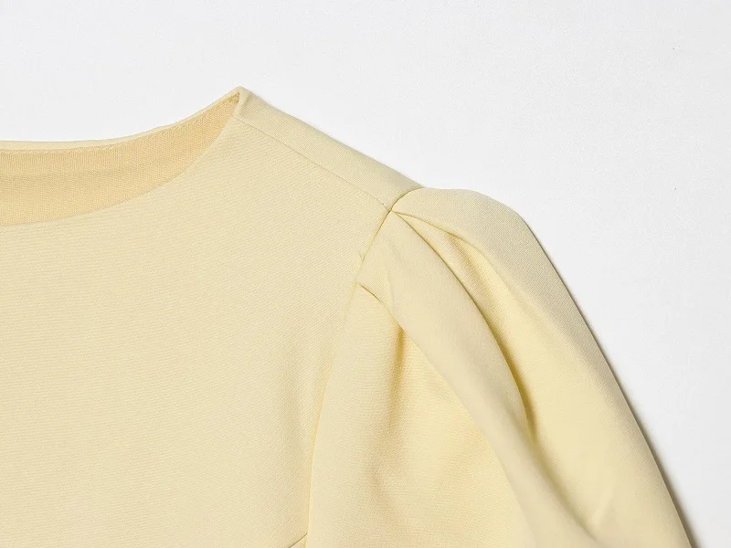 MUJER 2026 Pleated Short Dresses for Women Yellow Holiday Women's Dresses Elegant Party Dresses Woman Short Sleeve Formal Dress