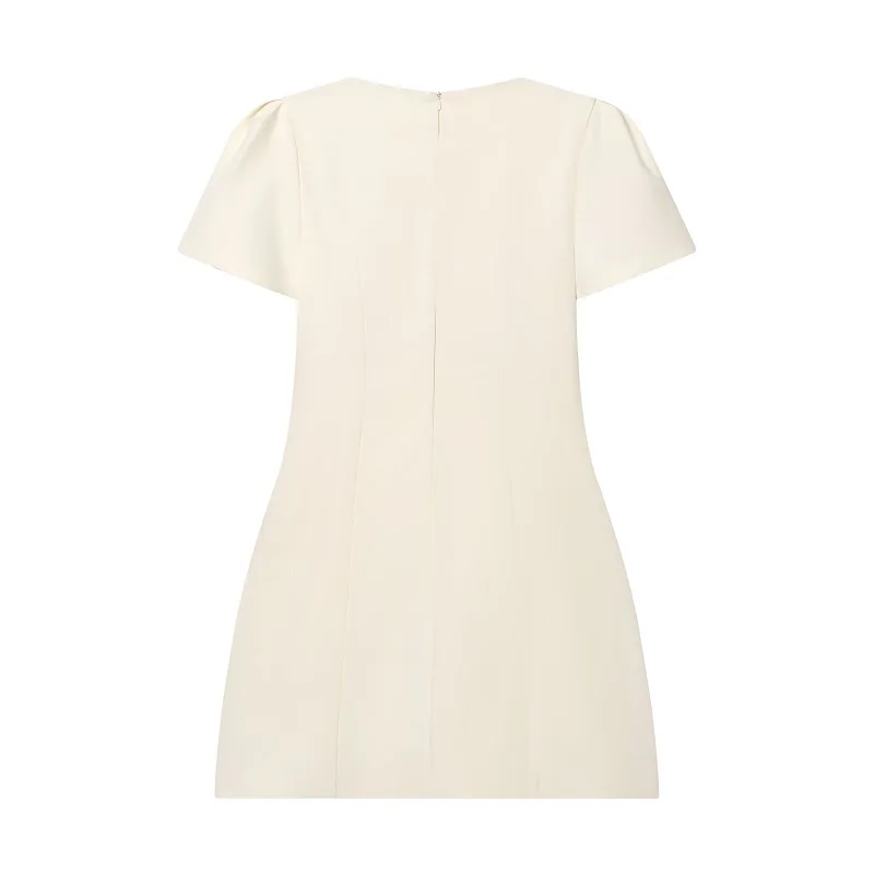 MUJER 2026 Pleated Short Dresses for Women Yellow Holiday Women's Dresses Elegant Party Dresses Woman Short Sleeve Formal Dress
