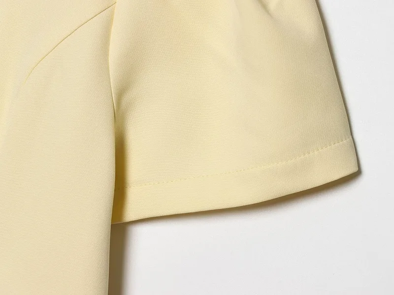 MUJER 2026 Pleated Short Dresses for Women Yellow Holiday Women's Dresses Elegant Party Dresses Woman Short Sleeve Formal Dress