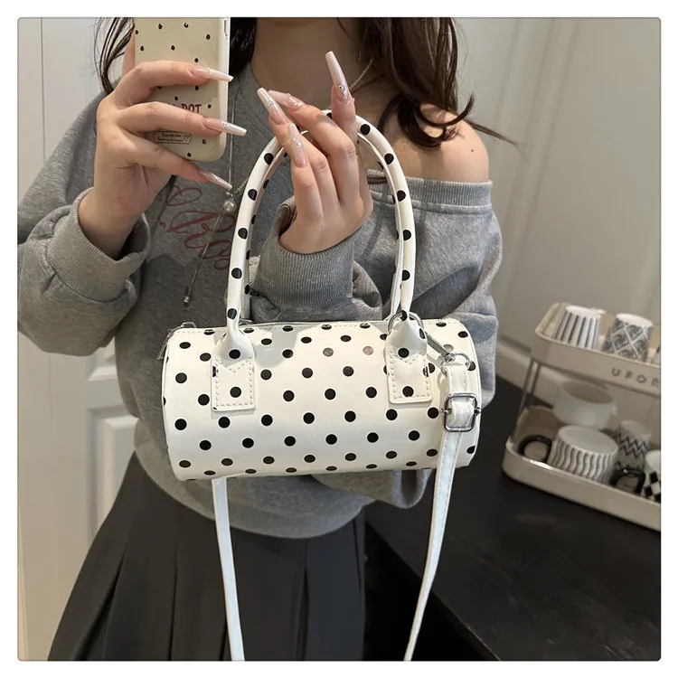 New French Vintage Shoulder Bag for Women Fashion Crossbody Bag Mini Pillow Handbag Polka Dot Tote Ladies Casual Underarm Bag