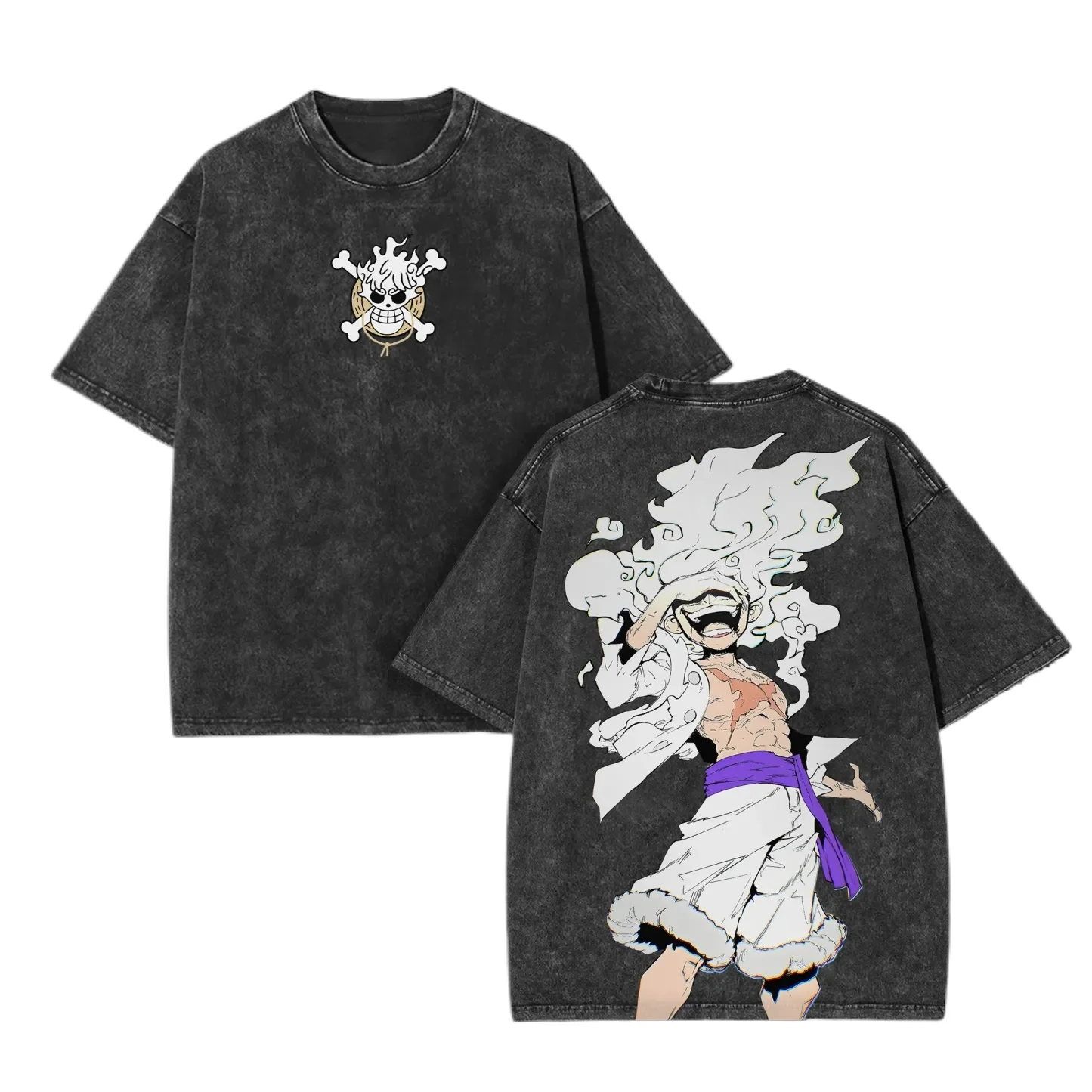2026 ONE PIECE Anime Nika Luffy Gear5 Harajuku Retro Cotton Washed T-shirt Men Streetwear Women Short Sleeves Unisex Top Summer