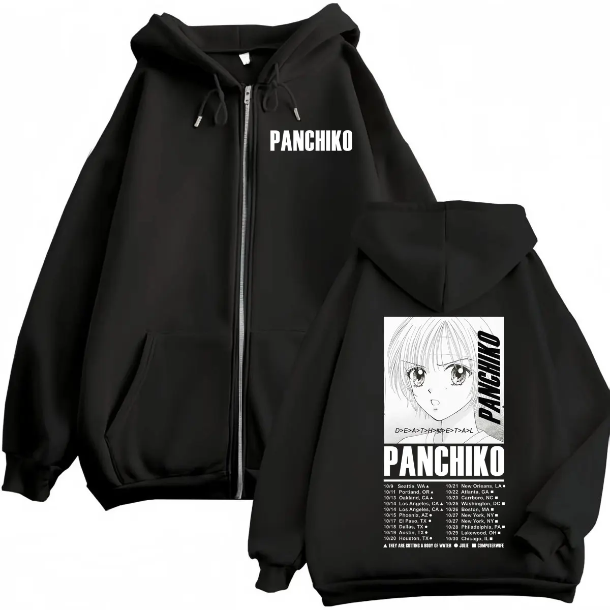 Panchiko DEATHMETAL Album Poster Print Zipper Hoodie Fashion Rock Zip Up Hooded Sweatshirts Men Women Casual Oversized Pullovers
