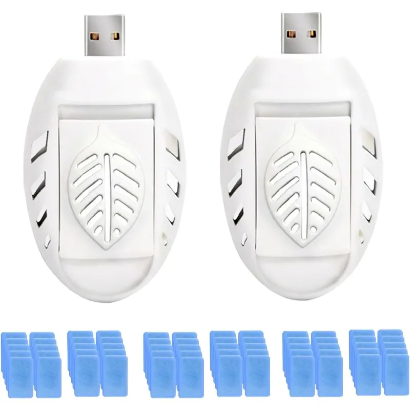 2PCS Plug-in USB Mosquito Repellent with 90 Repellent Tablets, Indoor & Outdoor Insect Repellent for Summer Home