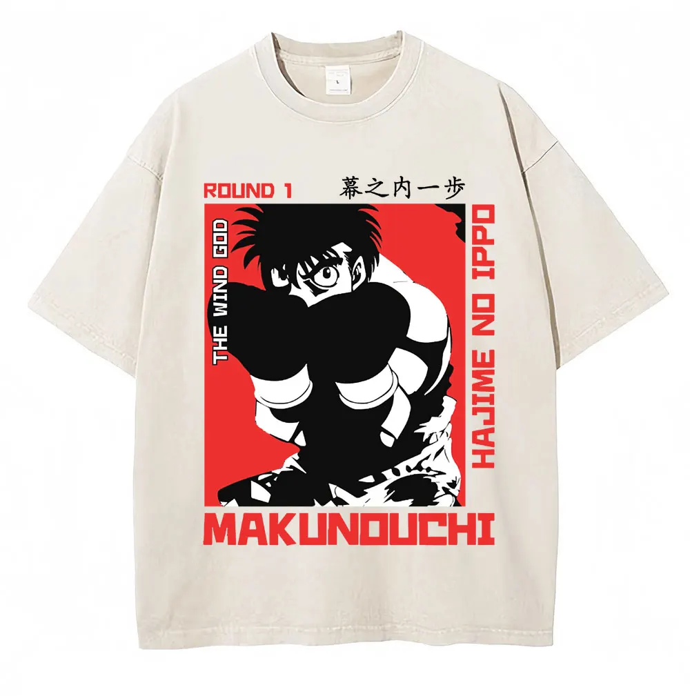 Washed Anime Hajime No Ippo Kamogawa Boxing Gym KBG T Shirt Makunouchi Takamura Novelty T Shirts Loose Cotton T-Shirt Streetwear