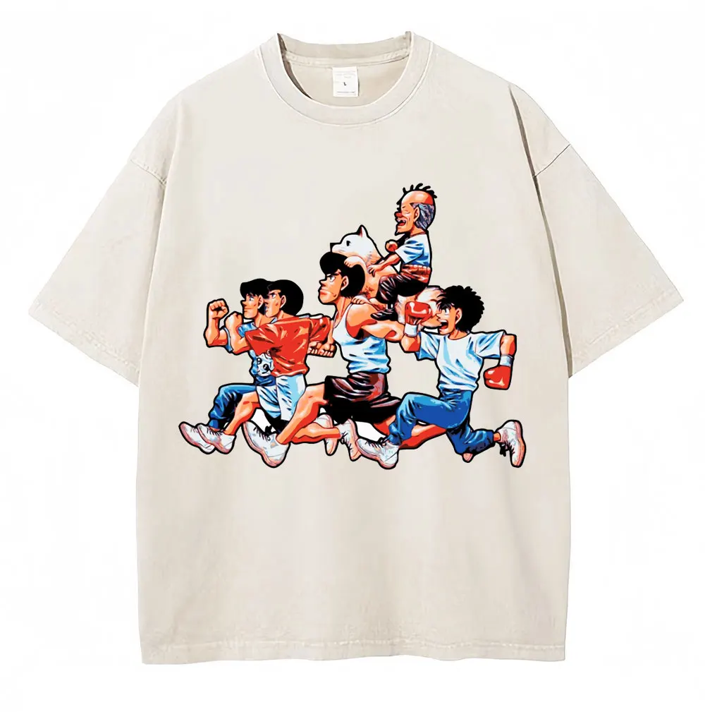 Washed Anime Hajime No Ippo Kamogawa Boxing Gym KBG T Shirt Makunouchi Takamura Novelty T Shirts Loose Cotton T-Shirt Streetwear