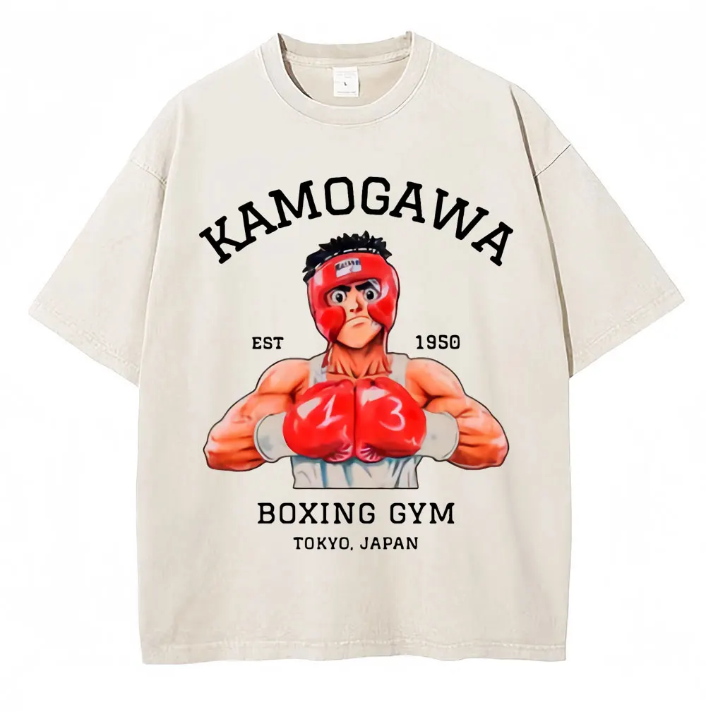 Washed Anime Hajime No Ippo Kamogawa Boxing Gym KBG T Shirt Makunouchi Takamura Novelty T Shirts Loose Cotton T-Shirt Streetwear