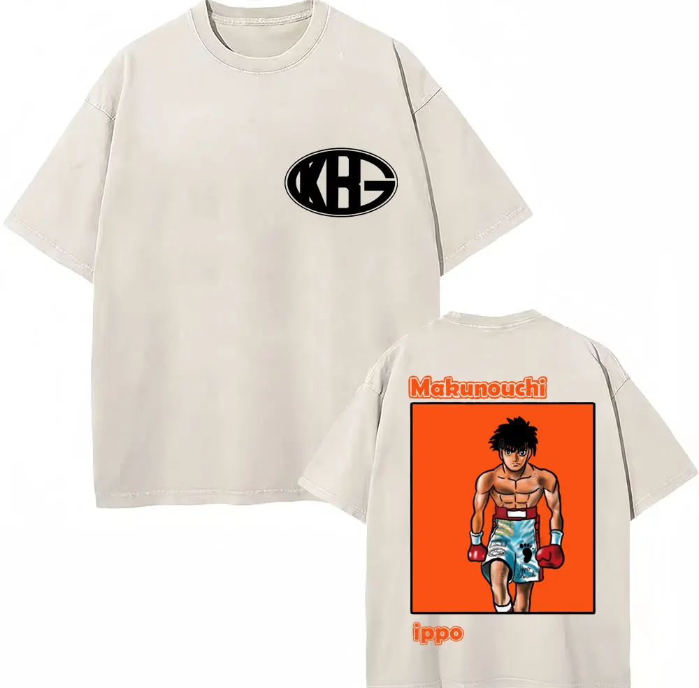 Washed Anime Hajime No Ippo Kamogawa Boxing Gym KBG T Shirt Makunouchi Takamura Novelty T Shirts Loose Cotton T-Shirt Streetwear