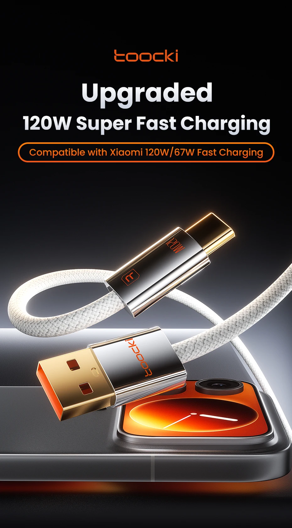 Toocki 120W 6A High-Speed Turbo Fast Charge USB Type C Cable for Xiaomi Mi 15 Pro Redmi Super VOOC USB C Wire for OPPO Find Vivo