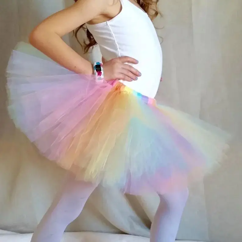 Baby Girls Pastel Tulle Skirts Kids Ballet Dance Tutu Pettiskirts with Hairbow Children Birthday Party Costume Photography Skirt