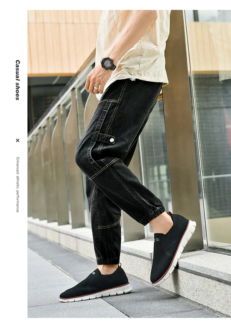 Summer New Men's Sports Shoes Breathable Mesh Cloth Shoes Outdoor Casual Shoes Men's Non-Slip Flying Woven Shoes Plus Size 50
