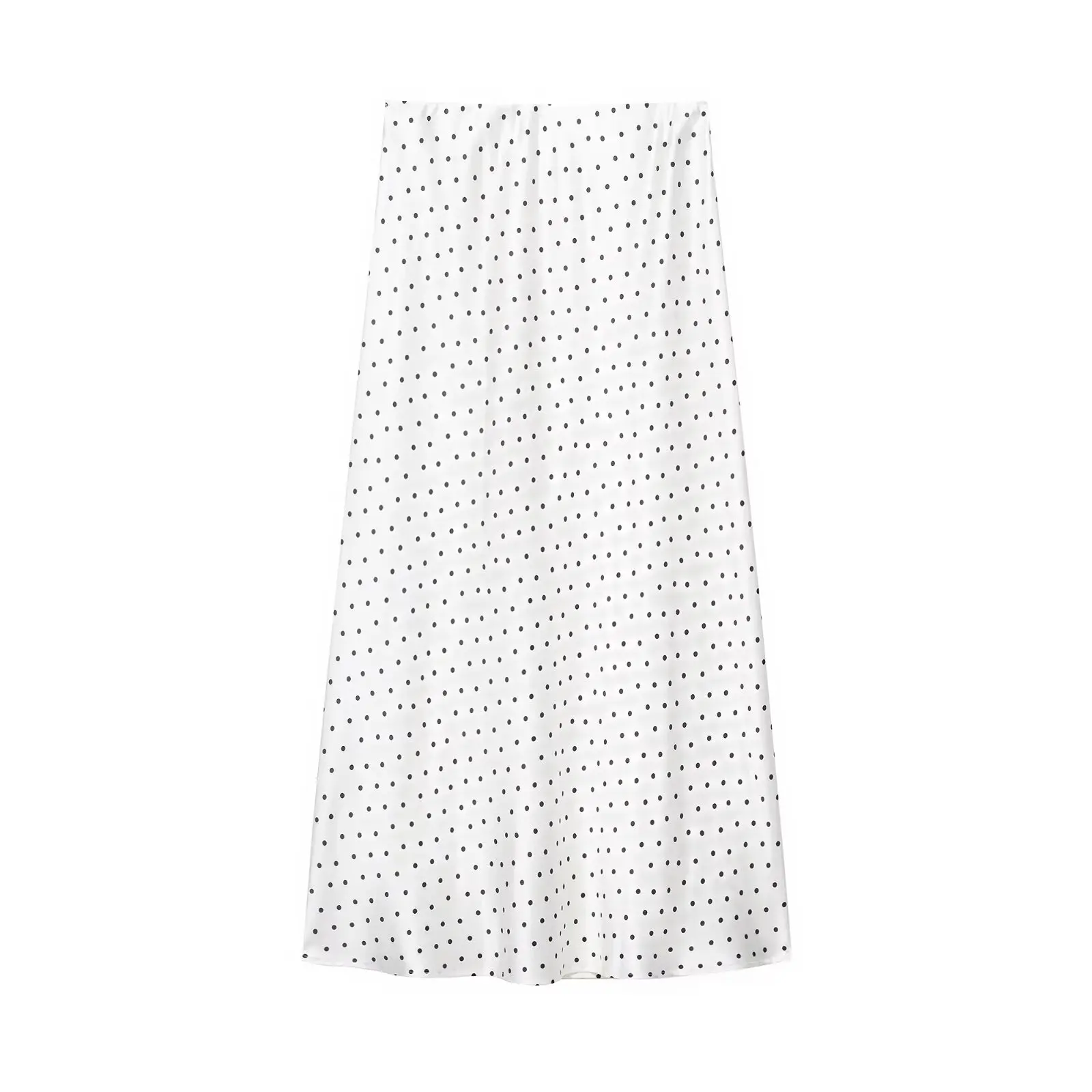 HH Women Elegant Polka Dot Satin Midi Skirt High Waist Silky Long Skirt Casual Daily Office Wear Retro Summer Streetwear