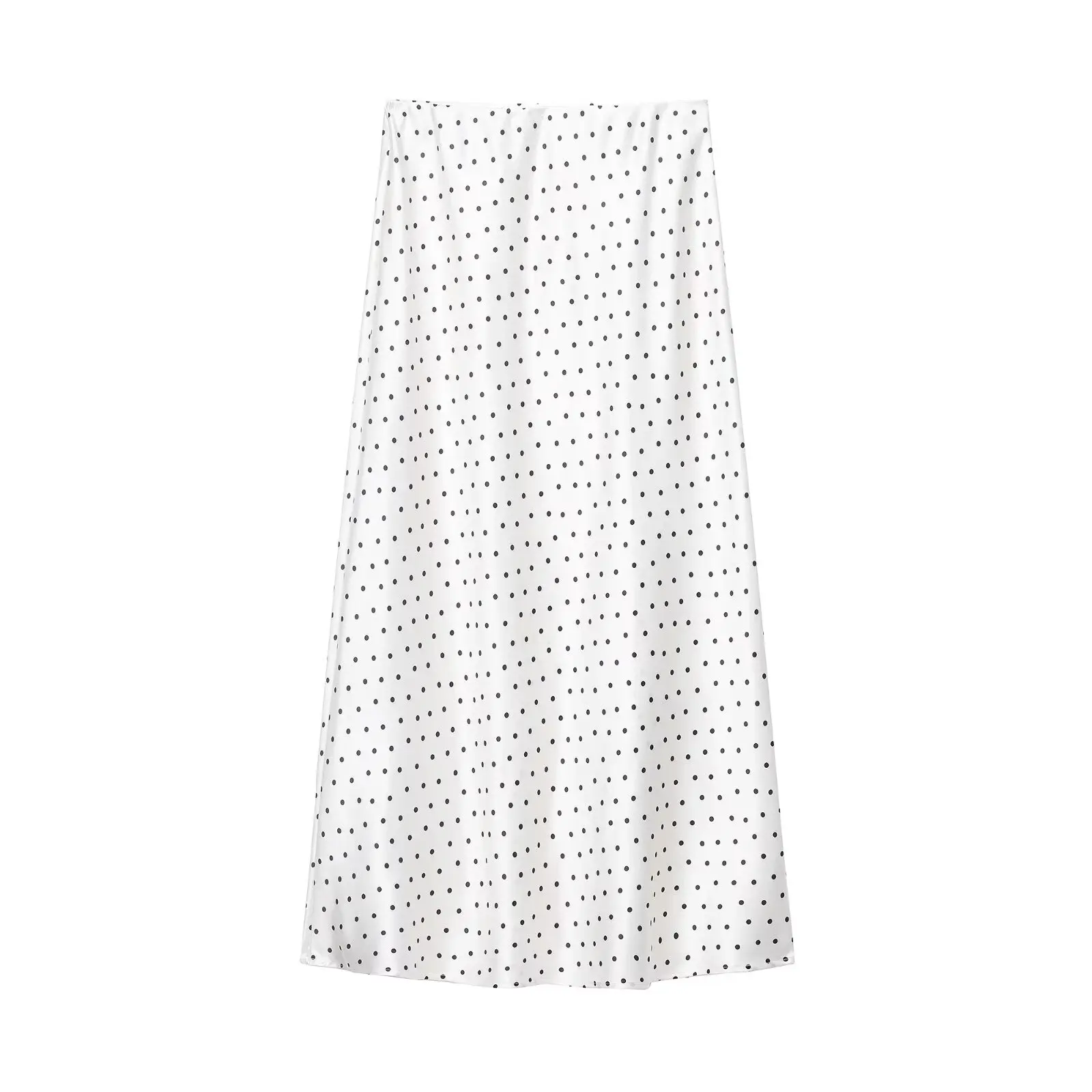 HH Women Elegant Polka Dot Satin Midi Skirt High Waist Silky Long Skirt Casual Daily Office Wear Retro Summer Streetwear
