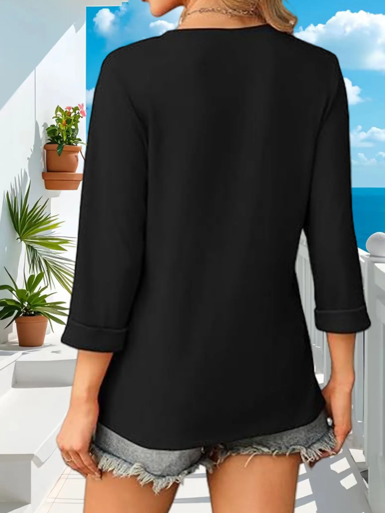 2026 New Western Style Women's Three-quarter Sleeve V-neck Versatile T-shirt