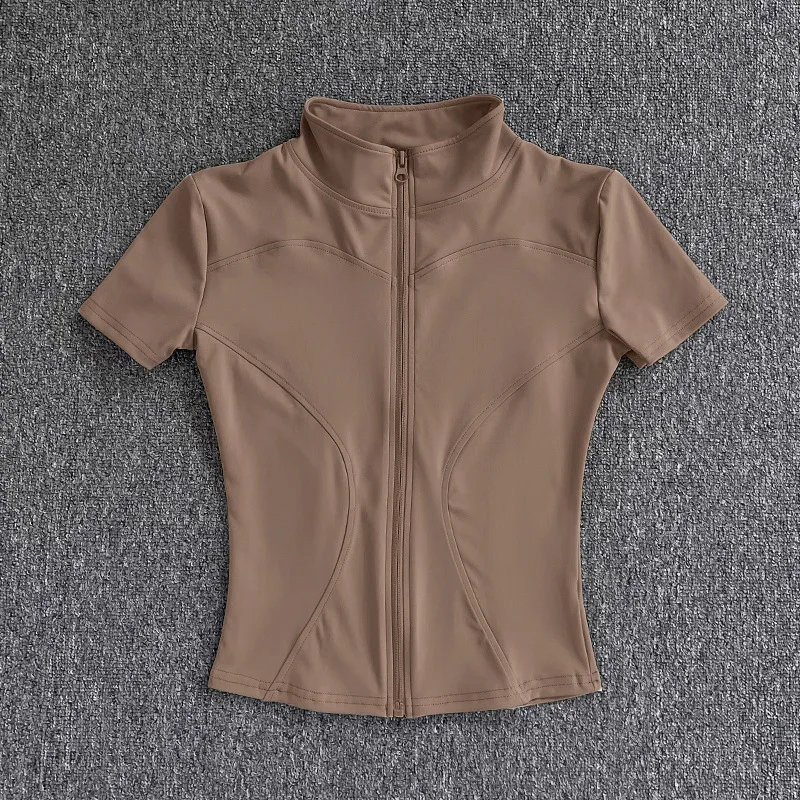 KIDCRKJ Slim Sports Women Yoga Coat Short Sleeve Zipper Tops Female Cycling Running Outfit Clothes Summer Sport Jacket