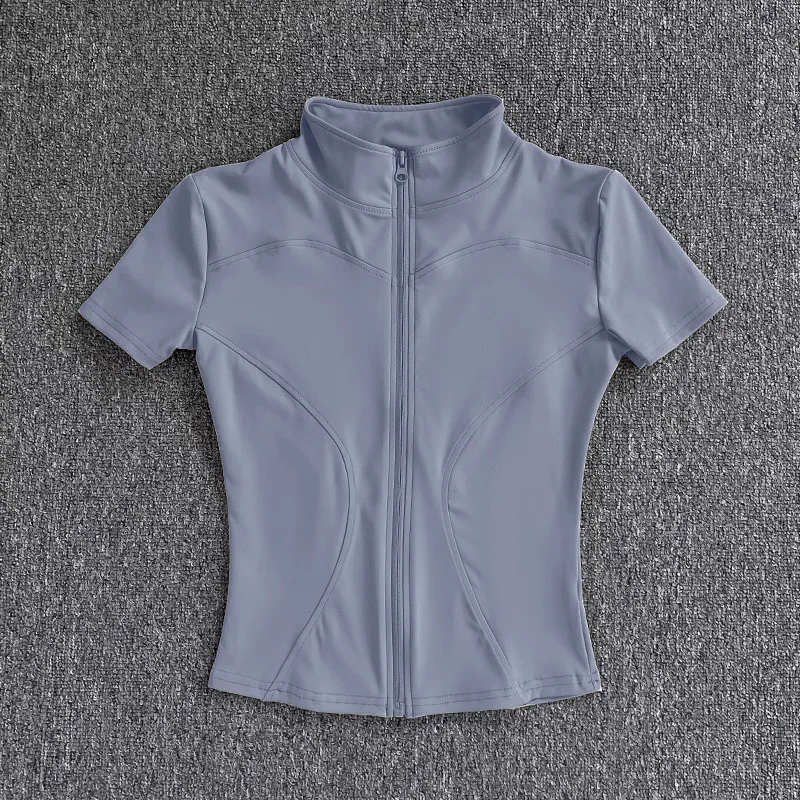 KIDCRKJ Slim Sports Women Yoga Coat Short Sleeve Zipper Tops Female Cycling Running Outfit Clothes Summer Sport Jacket