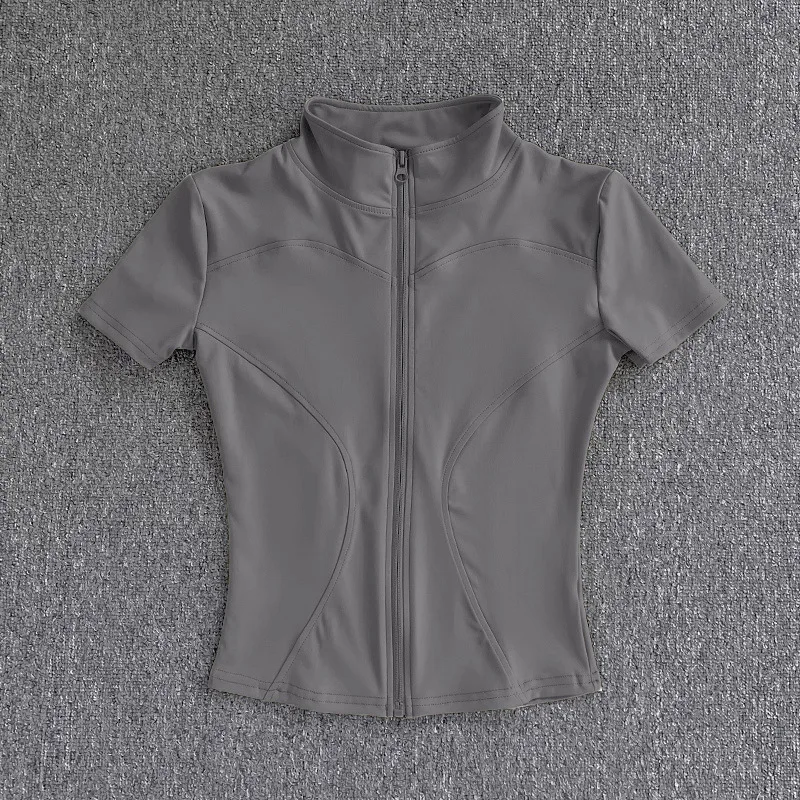 KIDCRKJ Slim Sports Women Yoga Coat Short Sleeve Zipper Tops Female Cycling Running Outfit Clothes Summer Sport Jacket
