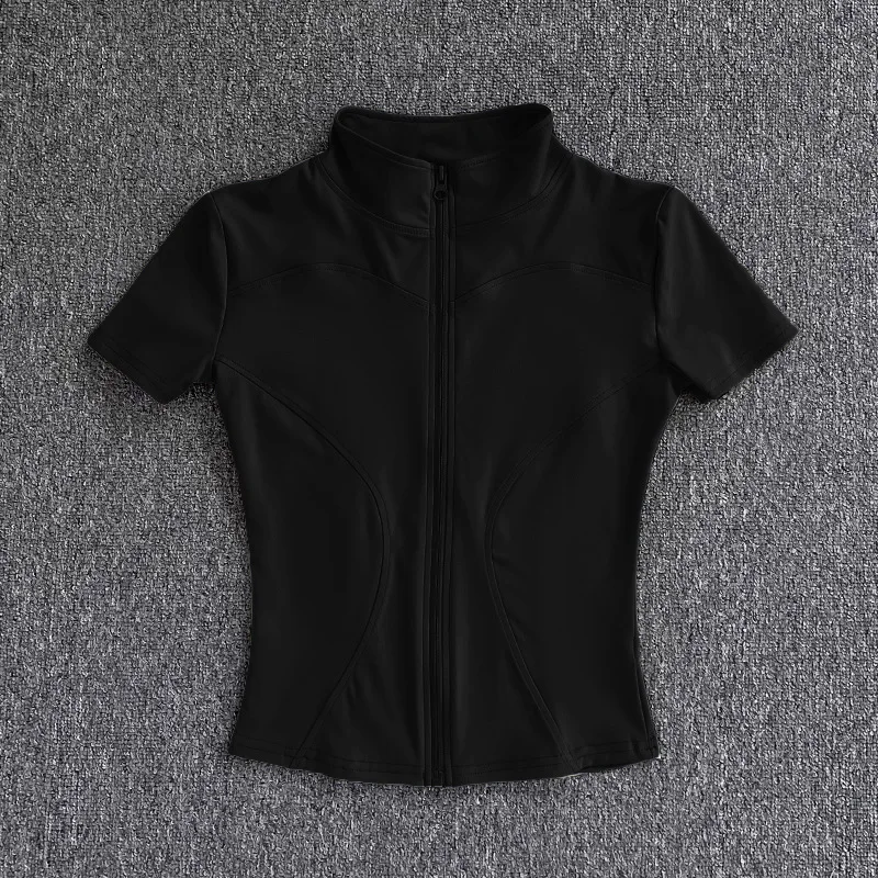 KIDCRKJ Slim Sports Women Yoga Coat Short Sleeve Zipper Tops Female Cycling Running Outfit Clothes Summer Sport Jacket
