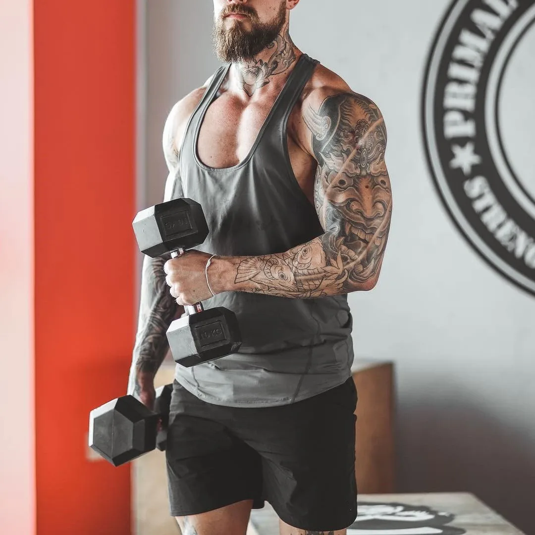 Mens Gym Stringer Tank Top – Muscle Fit Sleeveless Workout Shirt, Deep Scoop Neck Racerback for Bodybuilding & Training
