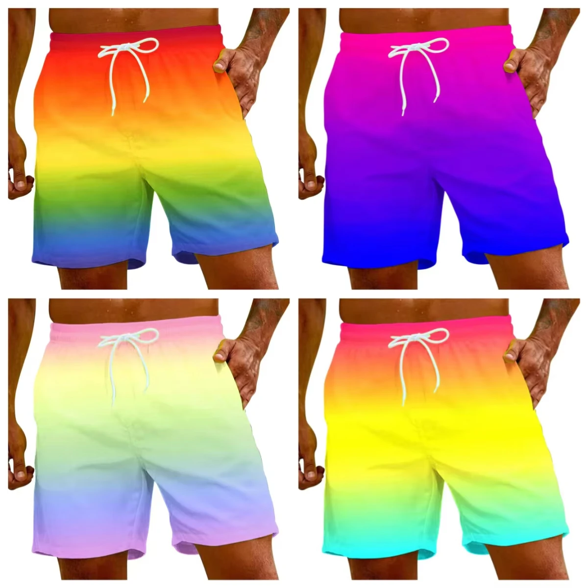 Men's Sweat Absorbing and Breathable Beach Shorts, Suitable for Rainbow Colored Men's Swimming Pants, Popular