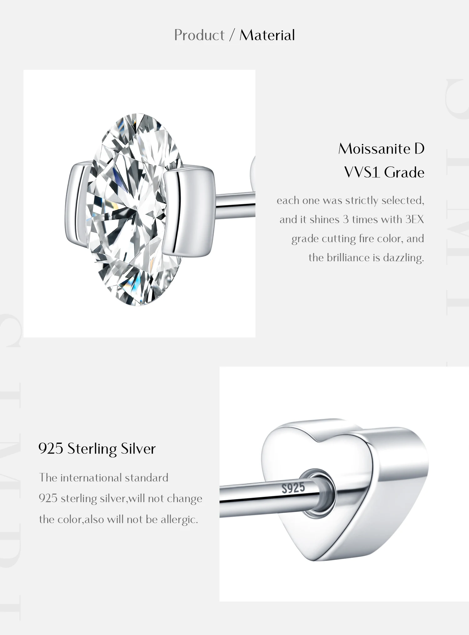 MODIAN D Color Oval Moissanite Heart Screw Helix Earrings Cartilage 925 Sterling Sliver Stud Earrings For Women Fine Jewelry