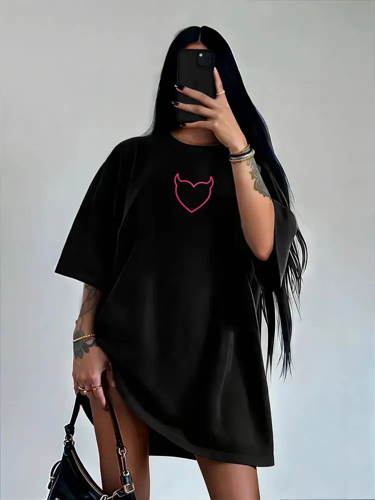 American Street Ins Pink Leopard Print Love Print Student Korean Version Summer Short-sleeved Top T-shirt Y2k Graphic T shirts