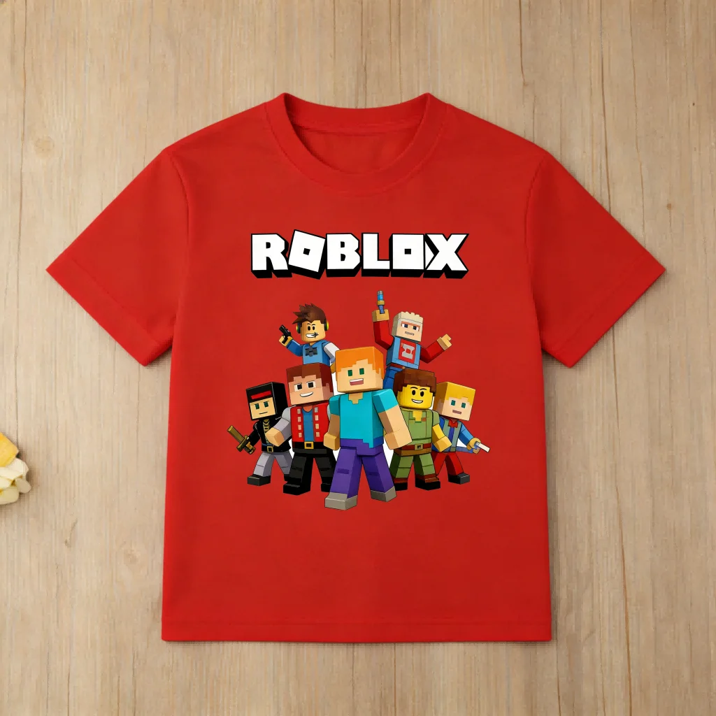 Roblox Cartoon Character Printed Cotton T Shirt for Boys Short Sleeve Kids Tops Soft Childrens T Shirt Roblox Game Tee