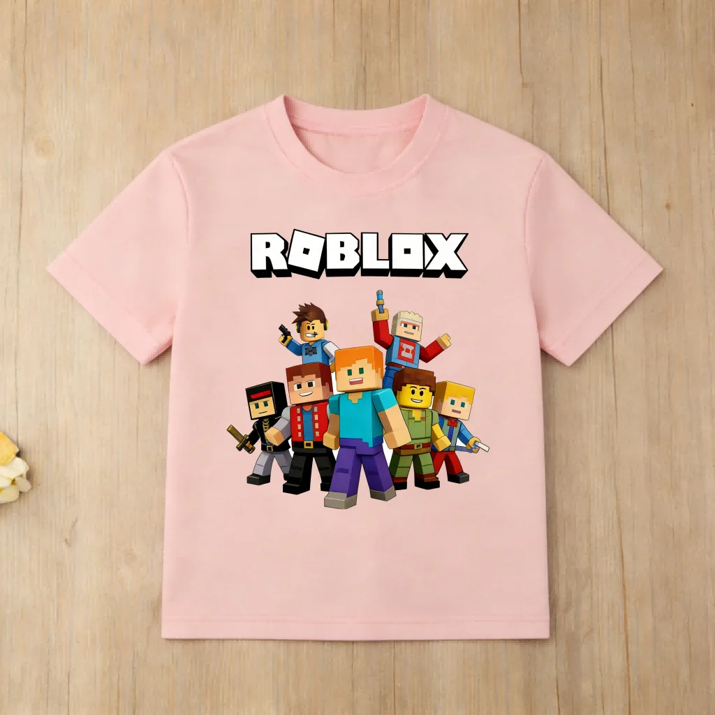 Roblox Cartoon Character Printed Cotton T Shirt for Boys Short Sleeve Kids Tops Soft Childrens T Shirt Roblox Game Tee